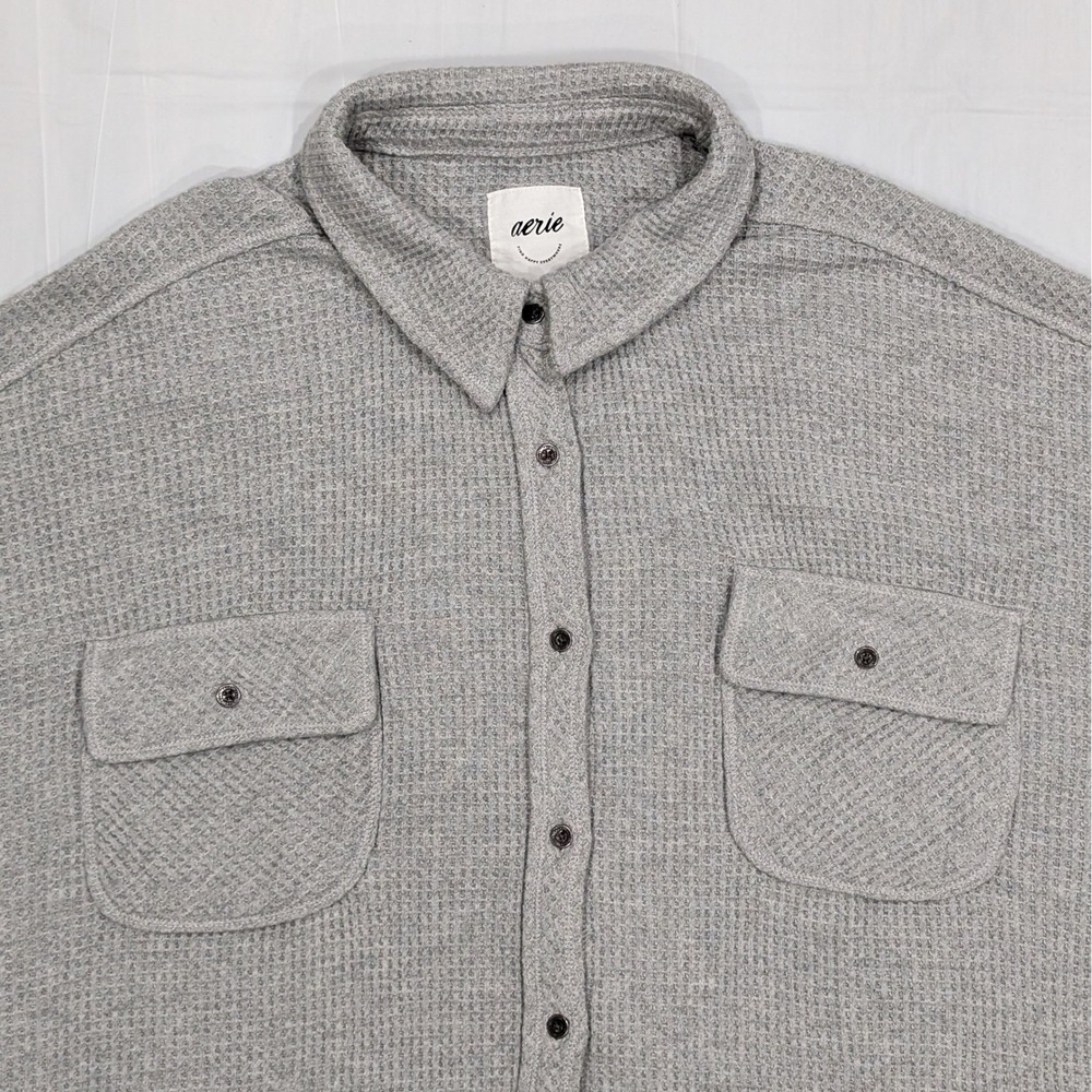 Aerie Lumber Jane Waffle Knit Shirt XXL Cotton Blend Grey Shacket Oversize Boxy